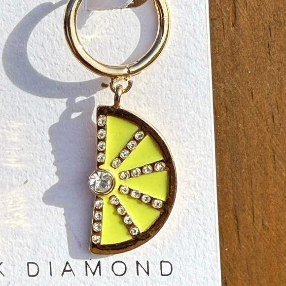 NWT! Rhinestone Lemon Huggie Hoop Black Diamond Citrus Hoop Earrings - Picture 3 of 3